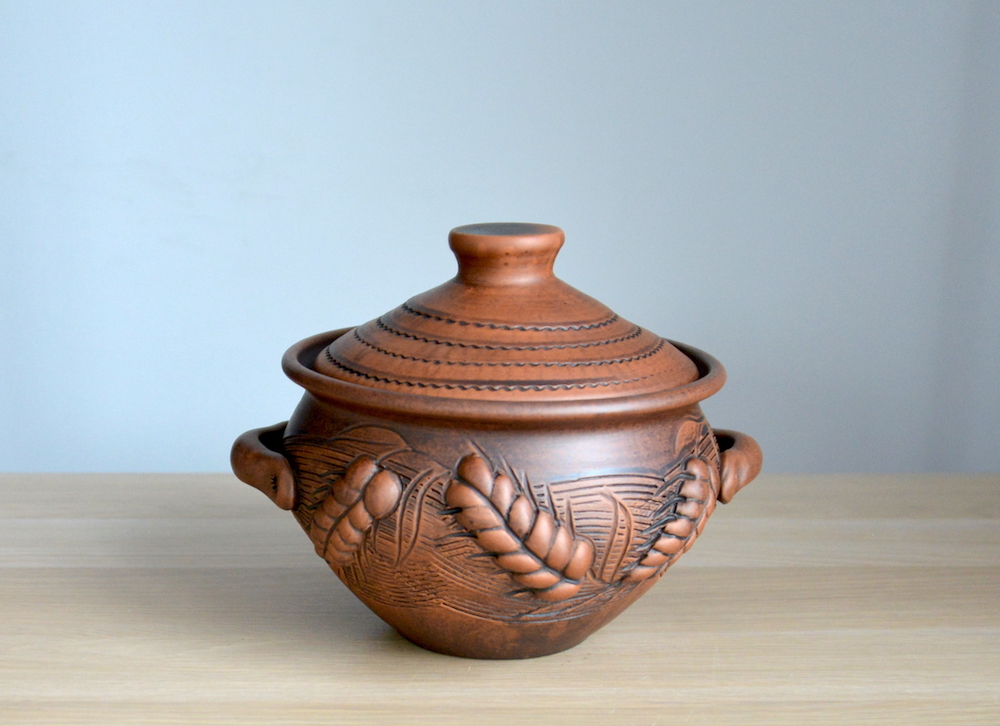 Горшок с ручками (2л) Колоски (без глазури)